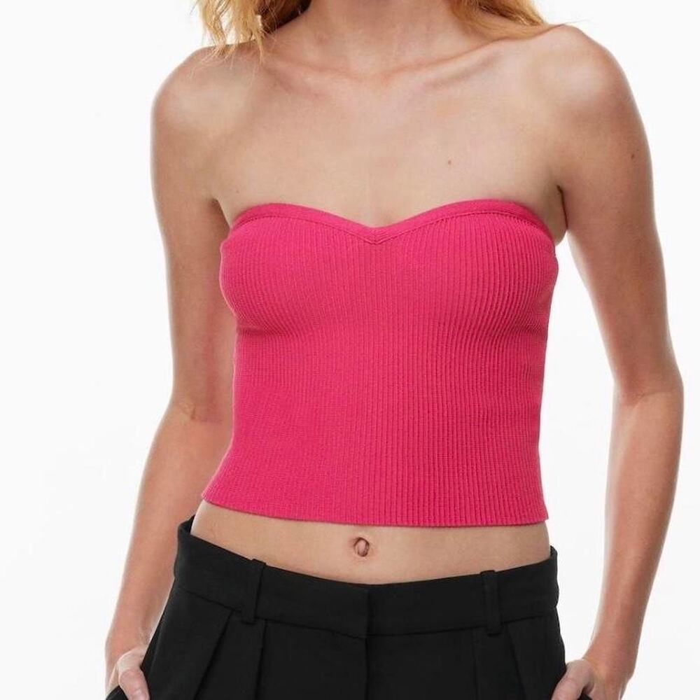 Aritzia Babaton Fuchsia Pink Sculpt Knit Sweetheart Strapless Tube Top Size S